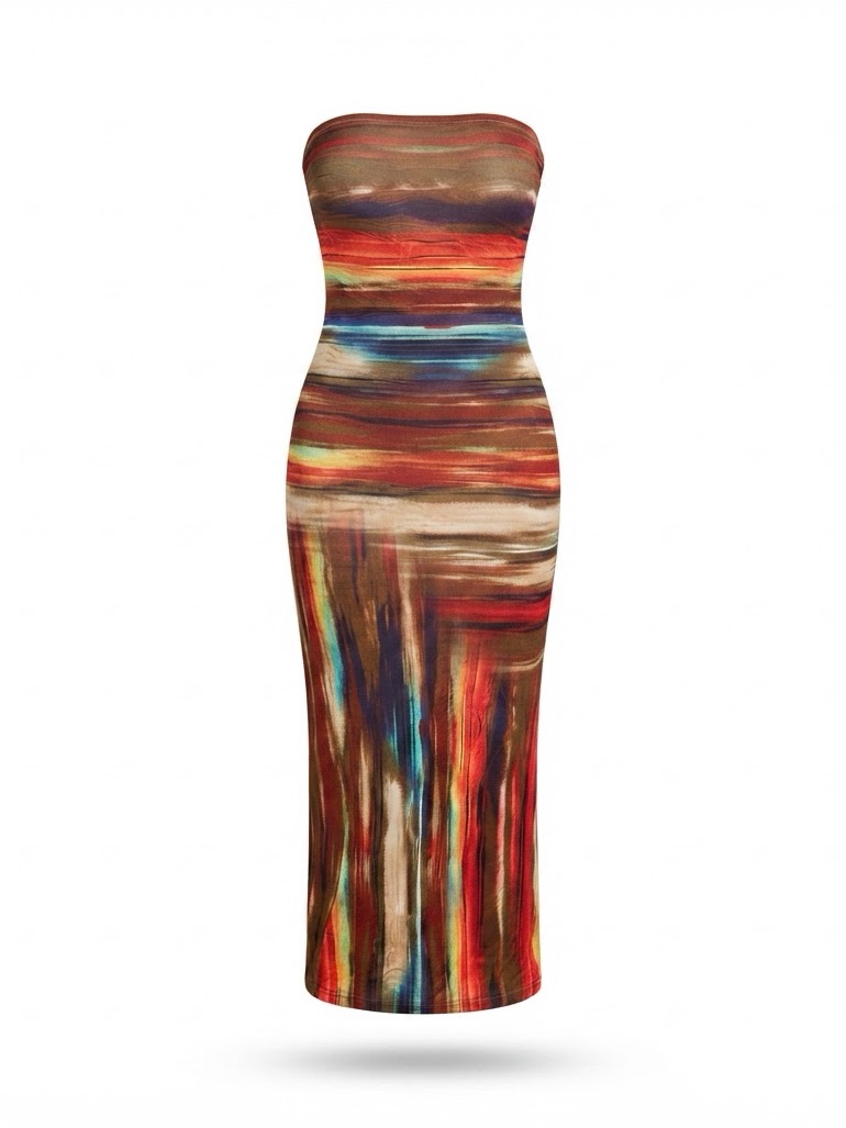Fashion Nova Strapless Multicolor Midi Bodycon Dress